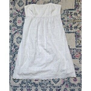 5/48 White Eyelet Strapless Dress XS Cotton Embroidered Babydoll Summer Mini USA